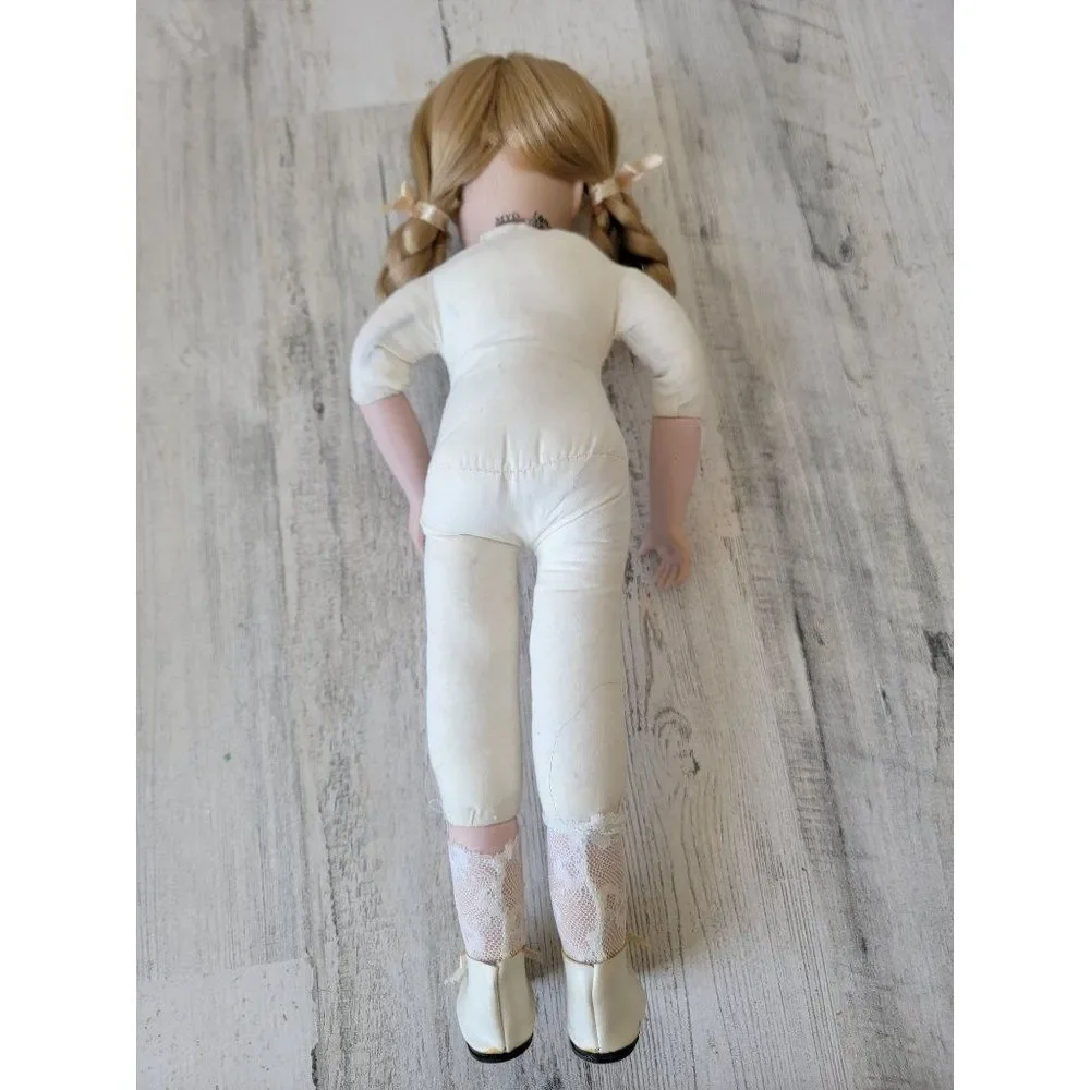 Marian yu porcelain doll blonde pigtail braid‎ girl collectible